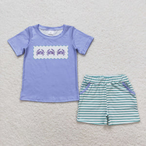 Crab Stripe Blue Boys Shorts Sets