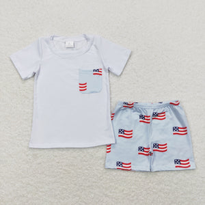 Flag Pocket Blue White Boys 4th of July Outfits