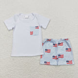Flag Pocket Blue White Boys 4th of July Outfits