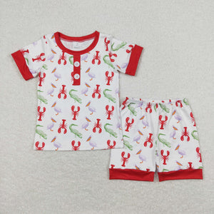 Crawfish Crocodile Red Boys Short Sleeve Pajamas