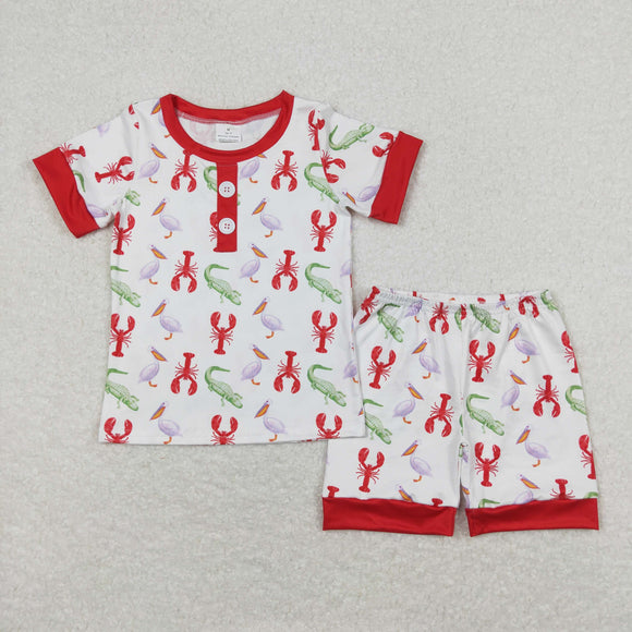 Crawfish Crocodile Red Boys Short Sleeve Pajamas