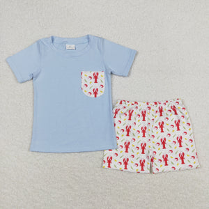 Crawfish Corn Pocket Blue Boys Shorts Sets