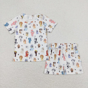 Cartoon Dogs White Boys Shorts Sets