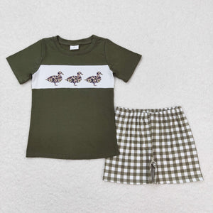 Camo Duck Green Plaid Boys Shorts Sets