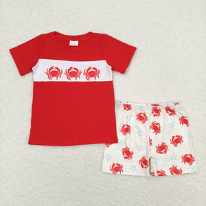 Crab Stars Red Beige Boys Shorts Sets