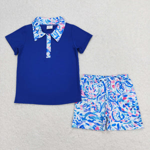 Sea Grass Collar Blue Boys Shorts Sets