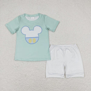 Cartoon Green Polka Dots Boys Shorts Sets