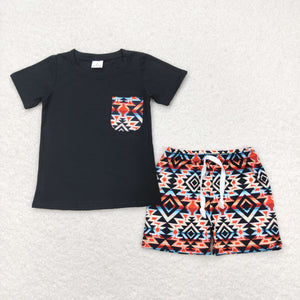 Aztec Pocket Black Boys Shorts Sets