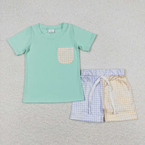 Colorful Plaid Pocket Boys Shorts Sets