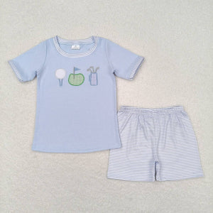 Golf Stripe Blue Boys Shorts Sets