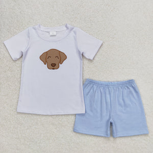 Dog White Blue Boys Shorts Sets