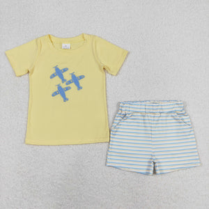 Plane Stripe Yellow Boys Shorts Sets