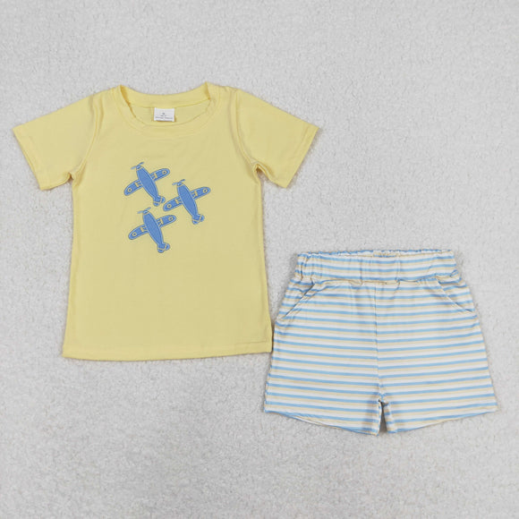 Plane Stripe Yellow Boys Shorts Sets