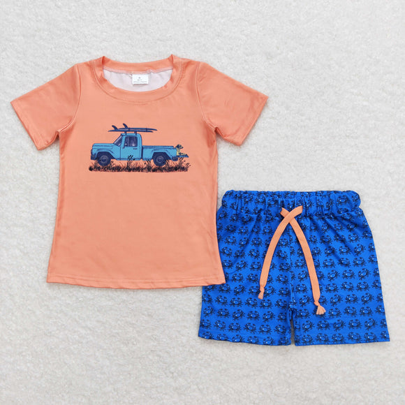 Truck Crab Orange Blue Boys Shorts Sets