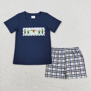 Duck Plaid Navy Boys Shorts Sets