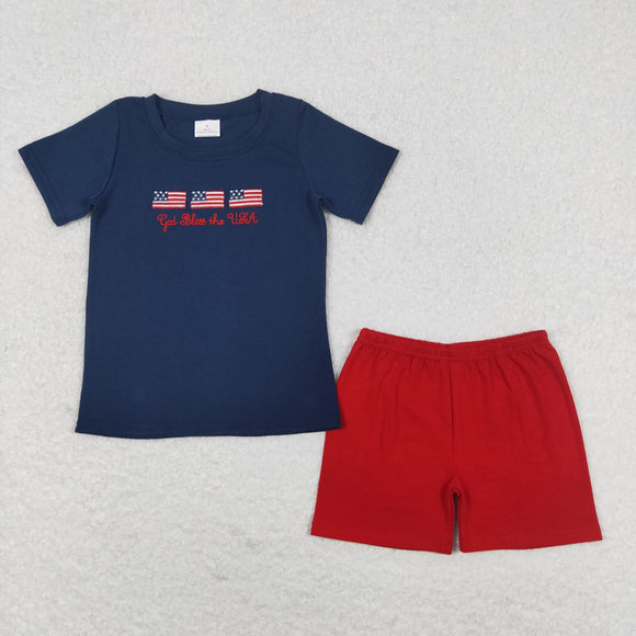 God Bless the USA Flag Navy Red Boys 4th of July Outfits