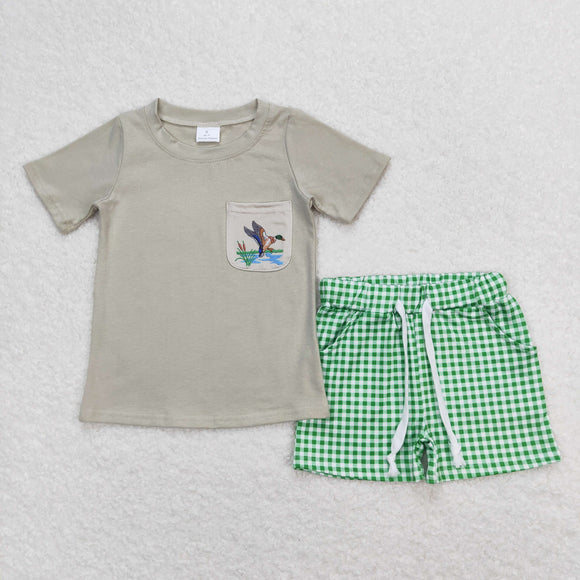 Duck Pocket Green Plaid Boys Shorts Sets