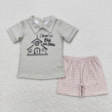 Old Story Doll Collar Plaid Green Boys Shorts Sets