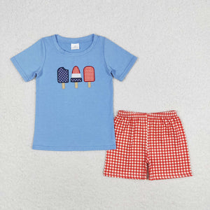 Popsicle Red Plaid Blue Boys 4th of July Outfits