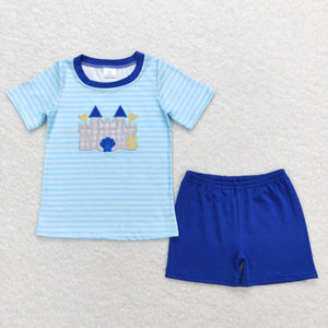 Shell Castle Stripe Blue Boys Shorts Sets