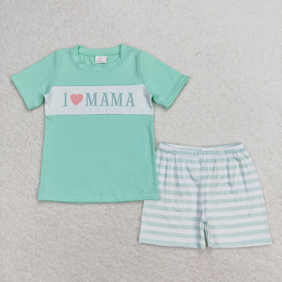 I love mama Stripe Bluish Boys Shorts Sets