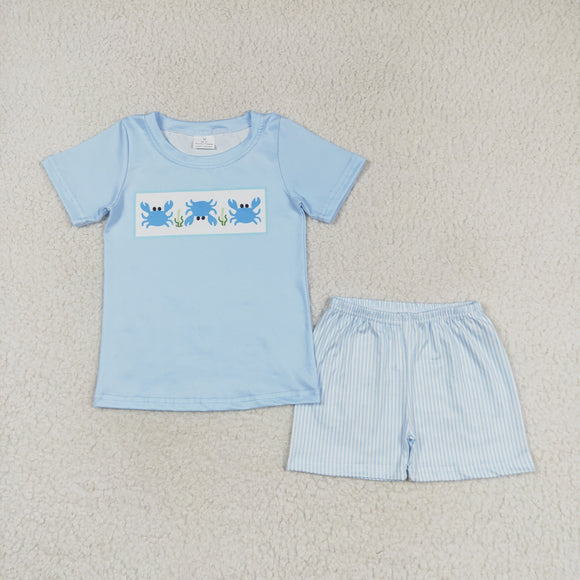 Crab Blue Stripe Boys Shorts Sets