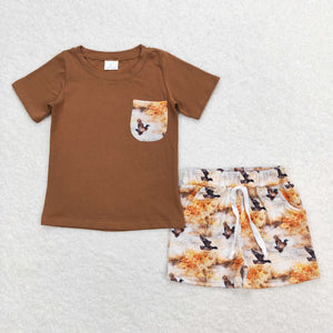 Duck Pocket Brown Boys Shorts Sets