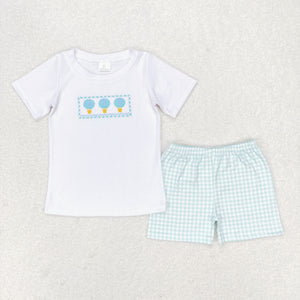 Hot Air Balloon Plaid White Boys Shorts Sets