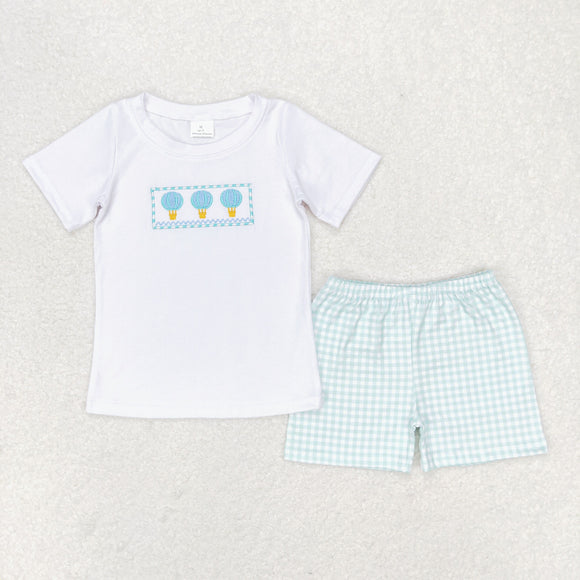 Hot Air Balloon Plaid White Boys Shorts Sets