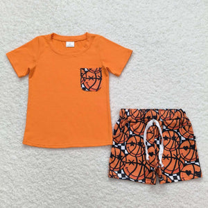 Basketball Pocket Orange Boys Shorts Sets