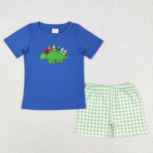 Dinosaur Crayon Green Plaid Blue Boys Back to School Outfits