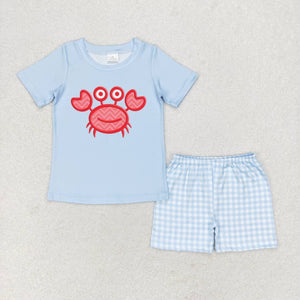 Crab Blue Plaid Boys Shorts Sets