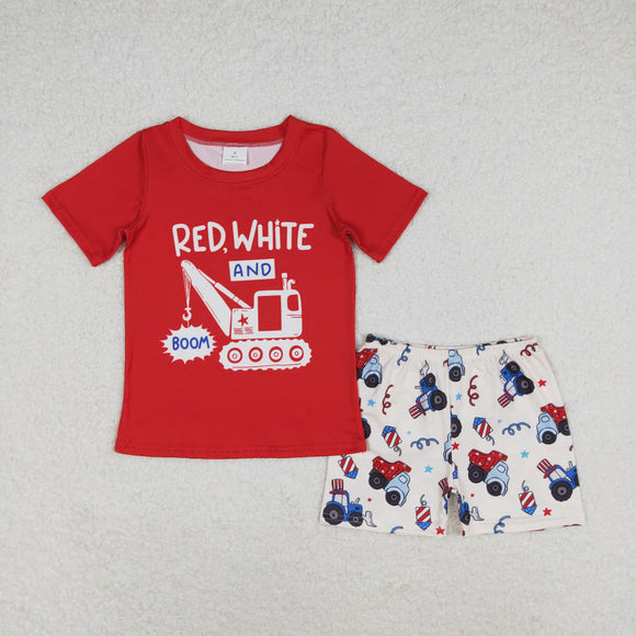 Red White Boom Stars Truck Tractor Boys 4th of July Outfits