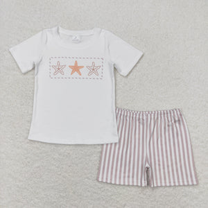 Starfish Stripe White Boys Shorts Sets