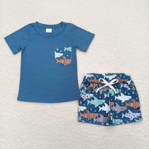 Shark Pocket Blue Boys Shorts Sets