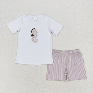 Sea Horse Stripe White Boys Shorts Sets