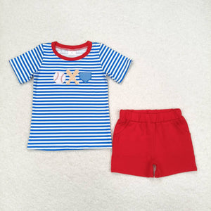 Baseball Blue Stripe Red Boys Shorts Sets