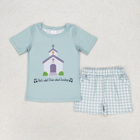 That's what i love about sundays Church Bluish Boys Shorts Sets