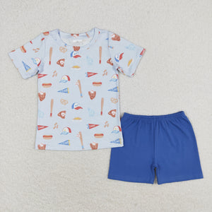 Baseball Cap Food Blue Boys Shorts Sets