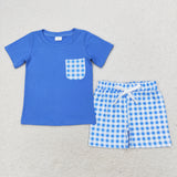 Plaid Pocket Blue Boys 4th of July Outfits