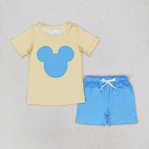 Cartoon Blue Stripe Yellow Boys Shorts Sets