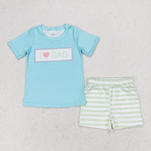 I love dad Green Stripe Blue Boys Shorts Sets