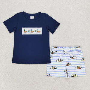 Duck Stripe Navy Boys Shorts Sets