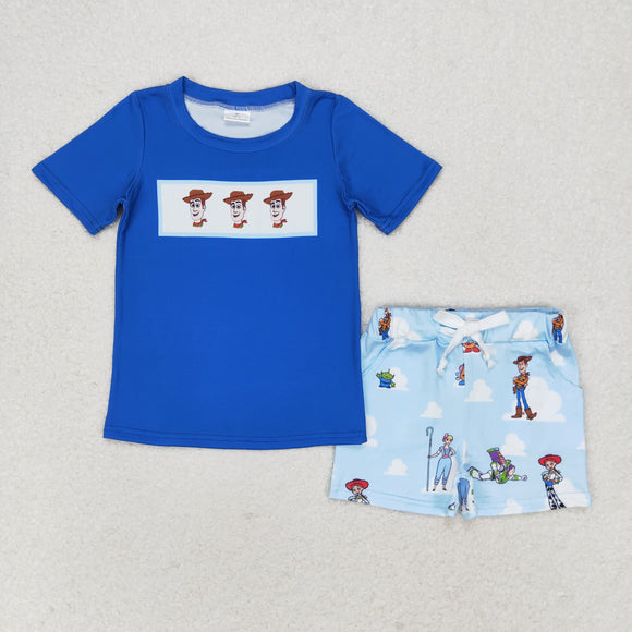 Cartoon Characters Cloud Blue Boys Shorts Sets