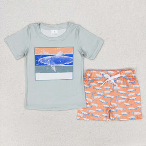 Fish Orange Bluish Boys Shorts Sets