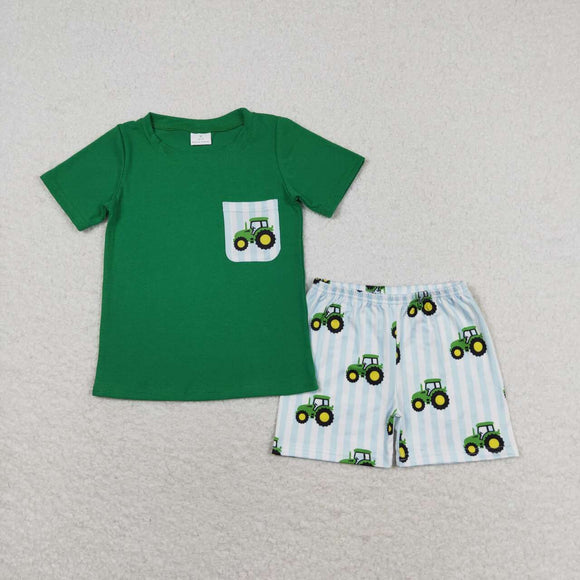 Farm Tractor Pocket Green Boys Shorts Sets