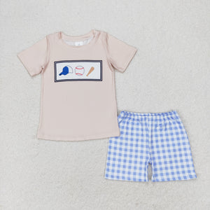 Baseball Cap Blue Plaid Boys Shorts Sets