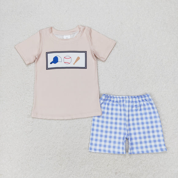 Baseball Cap Blue Plaid Boys Shorts Sets