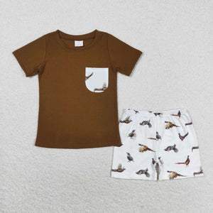 Birds Pocket Brown Boys Boys Shorts Sets