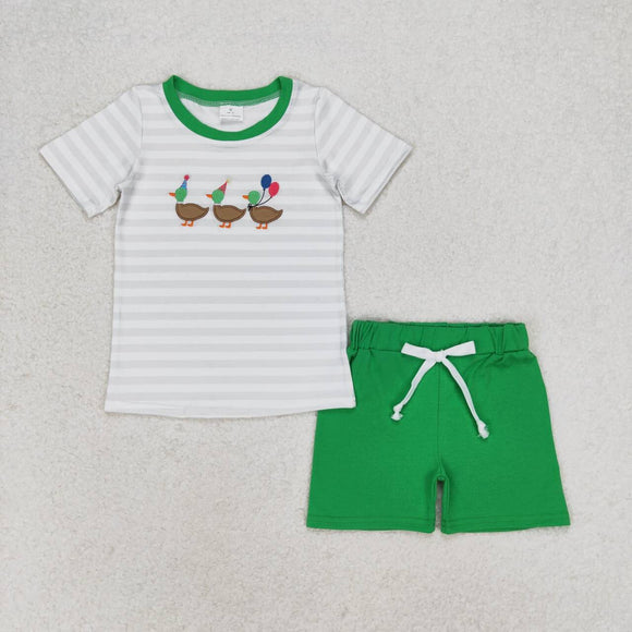 Birthday Duck Stripe Green Boys Shorts Sets